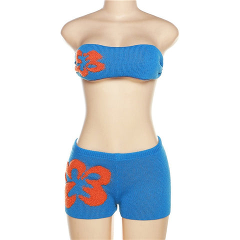 Knitted Color-Block Fitted Short Set Of Pants
