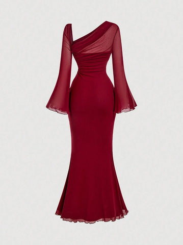 Butterfly Button Pleated Fish Tail Dress