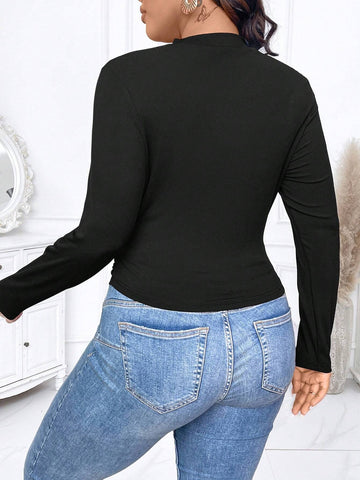 Deep V-Neck Long-Sleeved Top