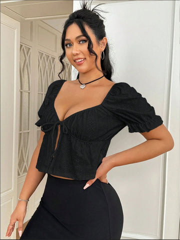 V-Neck Drawstring Short-Sleeved Shirt