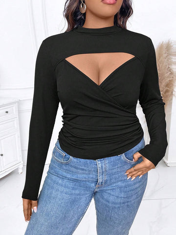 Deep V-Neck Long-Sleeved Top