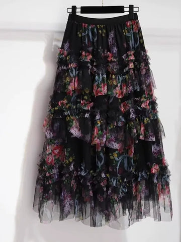 Falda de tul con volantes escalonados