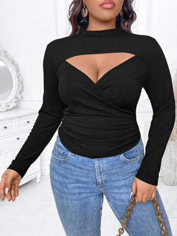 Deep V-Neck Long-Sleeved Top