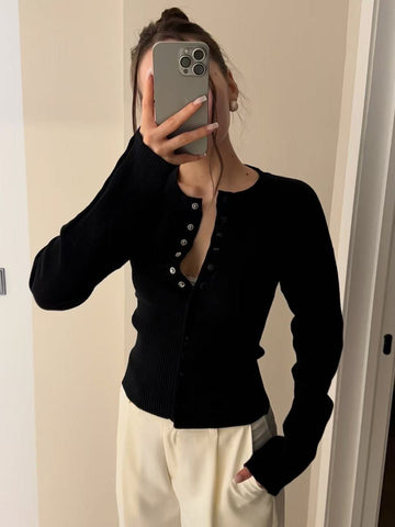 Round-Neck Casual Knitted Cardigan Top