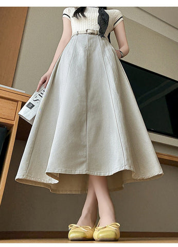 Bomon Y2K color contrast baseball slant skirt pre-fall design high-waisted mid-long skirt