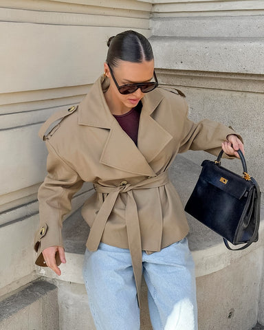 Lace-Up Waist-Cinching Windbreaker Coat