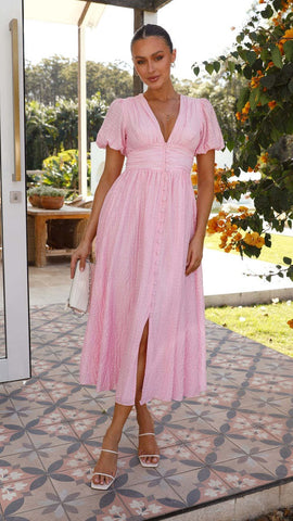 Frill Trim Button Up Midi Dress