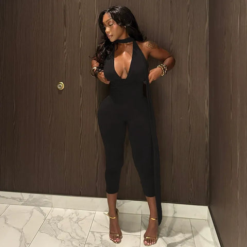 Halter Deep V Neck Jumpsuit