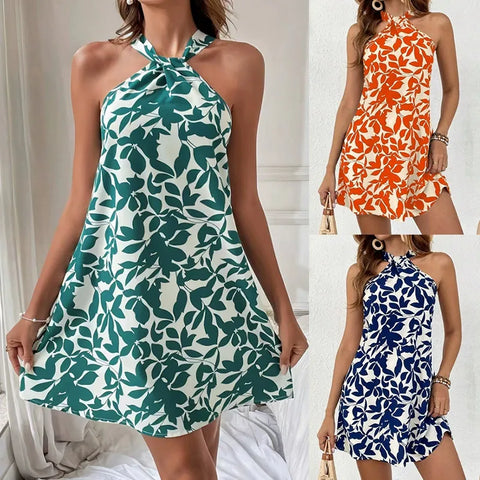 Neckholder-Midikleid mit überkreuztem Blumenmuster