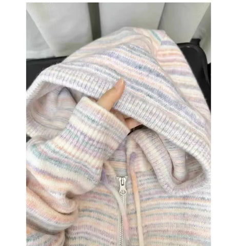 Y2k Aesthetic Japanese Knit Cardigan Kawaii Dog Embroidery Harajuku  Femme Striped Preppy Zipper y Womens