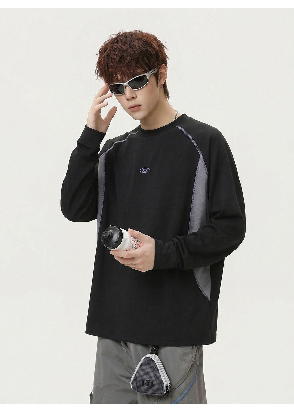 Sweatshirt mit Rundhalsausschnitt und Patchwork-Streifen