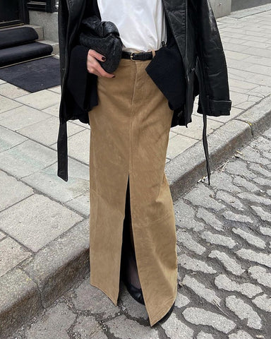 High-Waisted Straight Slit Skirt