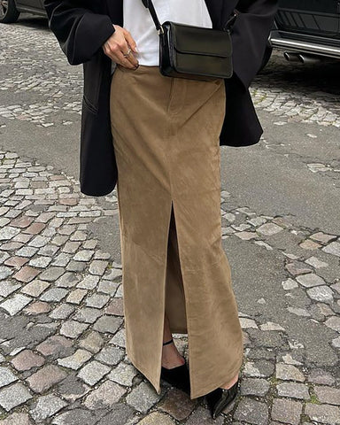 High-Waisted Straight Slit Skirt