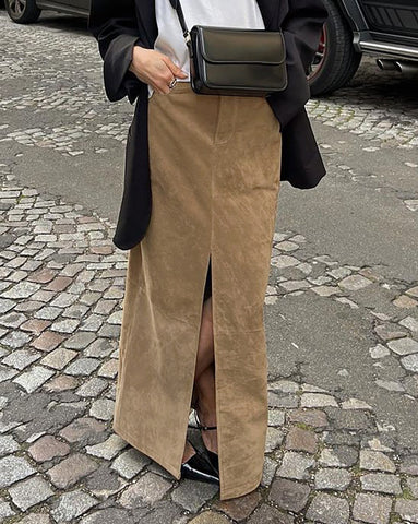 High-Waisted Straight Slit Skirt