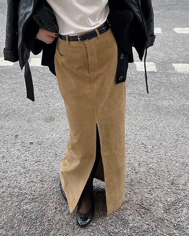 High-Waisted Straight Slit Skirt