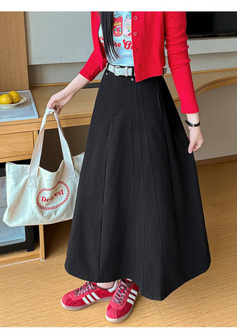 Bomon Y2K color contrast baseball slant skirt pre-fall design high-waisted mid-long skirt