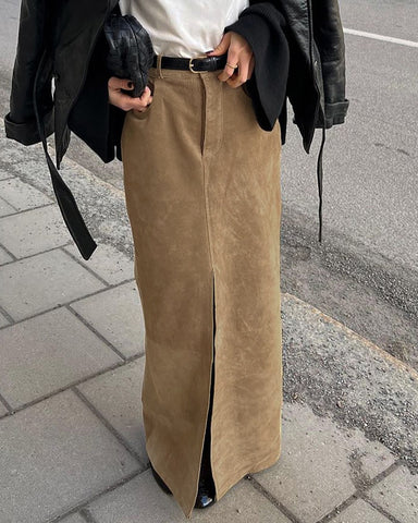 High-Waisted Straight Slit Skirt