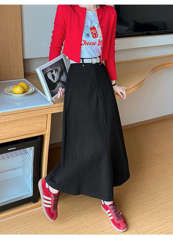 Bomon Y2K color contrast baseball slant skirt pre-fall design high-waisted mid-long skirt