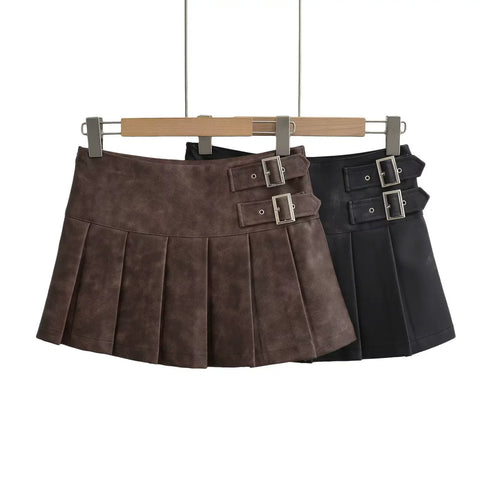 Voguable  Vintage mini skirts sweet cool spicy girl goth leather skirt for low waisted gothic hip wrapped denim short y2k skirt