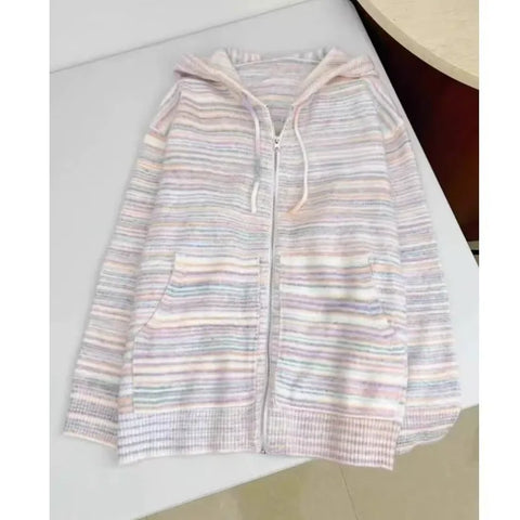 Y2k Aesthetic Japanese Knit Cardigan Kawaii Dog Embroidery Harajuku  Femme Striped Preppy Zipper y Womens