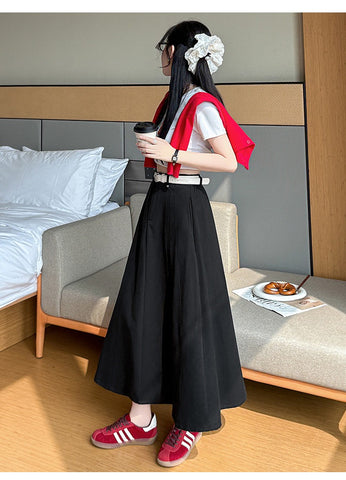 Bomon Y2K color contrast baseball slant skirt pre-fall design high-waisted mid-long skirt