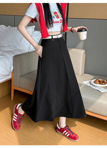 Bomon Y2K color contrast baseball slant skirt pre-fall design high-waisted mid-long skirt