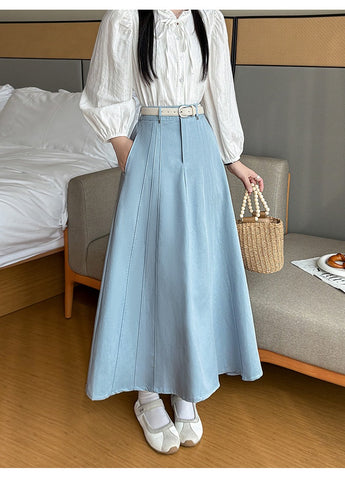 Bomon Y2K color contrast baseball slant skirt pre-fall design high-waisted mid-long skirt