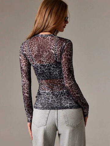 Langärmliges Crop-Top mit Punktmuster