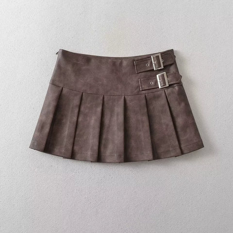 Voguable  Vintage mini skirts sweet cool spicy girl goth leather skirt for low waisted gothic hip wrapped denim short y2k skirt