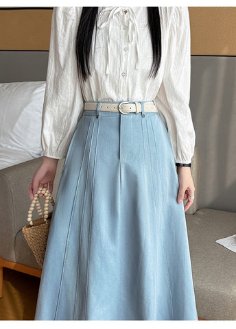 Bomon Y2K color contrast baseball slant skirt pre-fall design high-waisted mid-long skirt