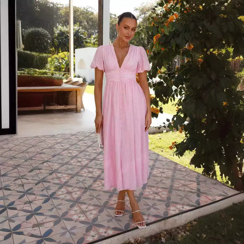 Frill Trim Button Up Midi Dress