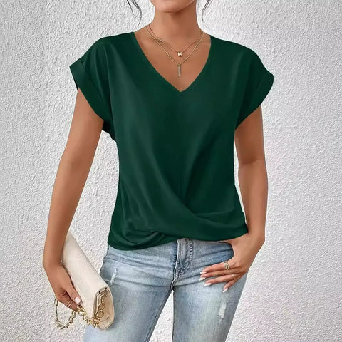 Top holgado con cuello en V y giro