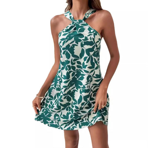 Neckholder-Midikleid mit überkreuztem Blumenmuster