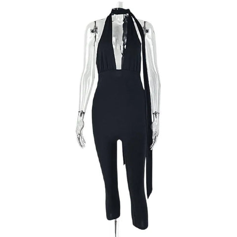 Halter Deep V Neck Jumpsuit