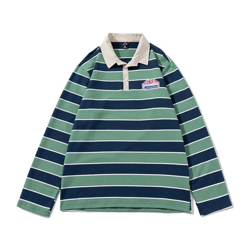 Lässiges, gestreiftes Sweatshirt mit langen Ärmeln und Umlegekragen 