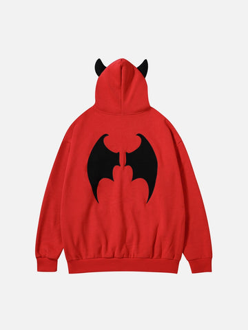 Dicker Hoodie mit kleiner Teufelsstickerei