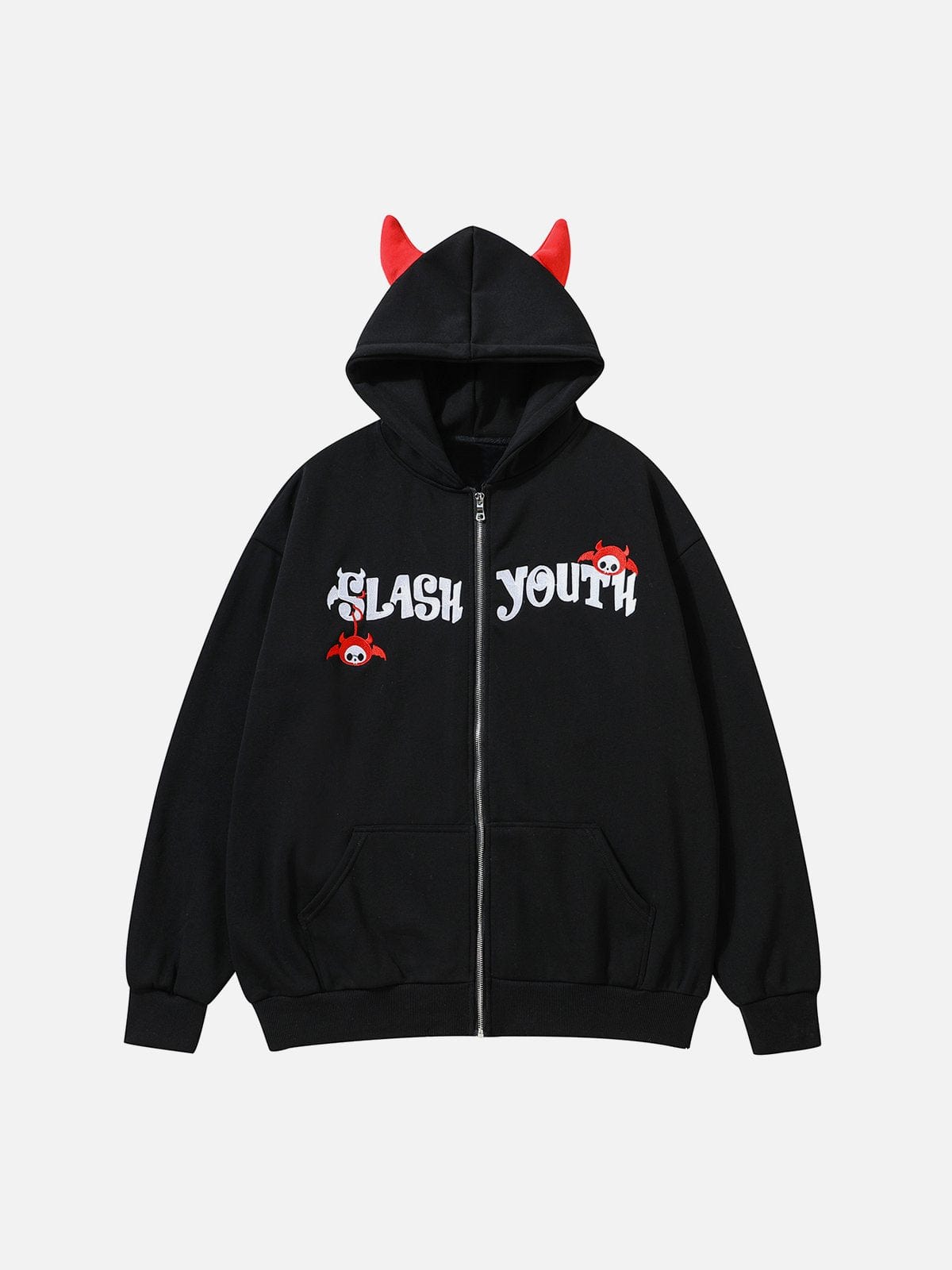 Dicker Hoodie mit kleiner Teufelsstickerei