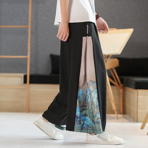 Oriental Straight Leg Baggy Pants