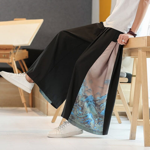 Oriental Straight Leg Baggy Pants