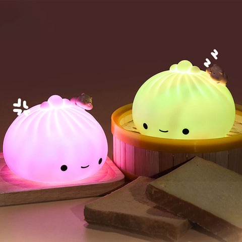Pan Kawaii con luz LED de silicona suave y sensible al tacto 
