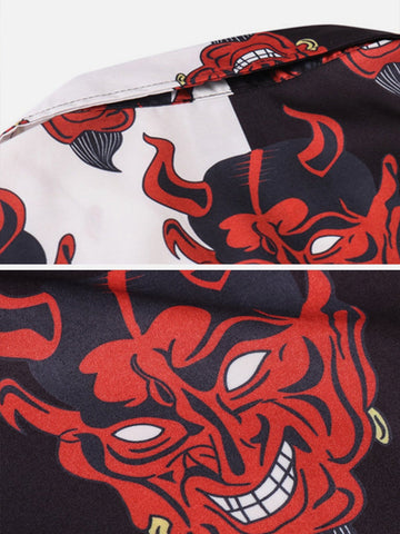 Camisa de manga corta con cabeza de diablo y patchwork