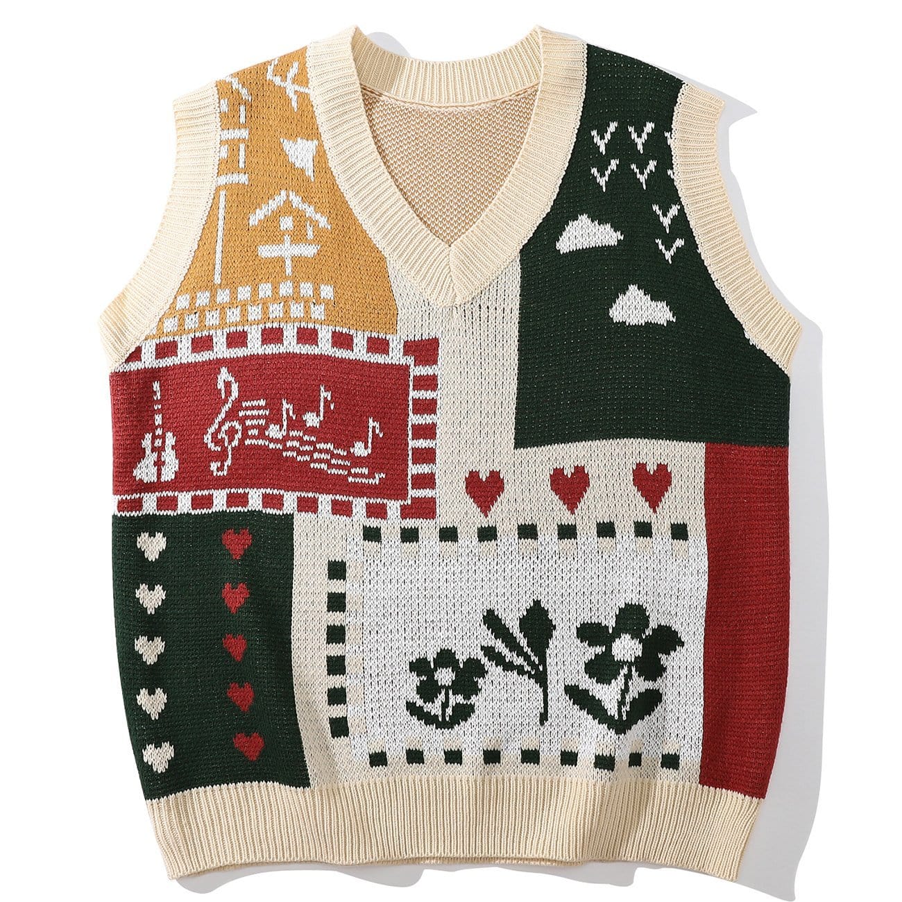 Patchwork Musical Note Flower Knit Vest