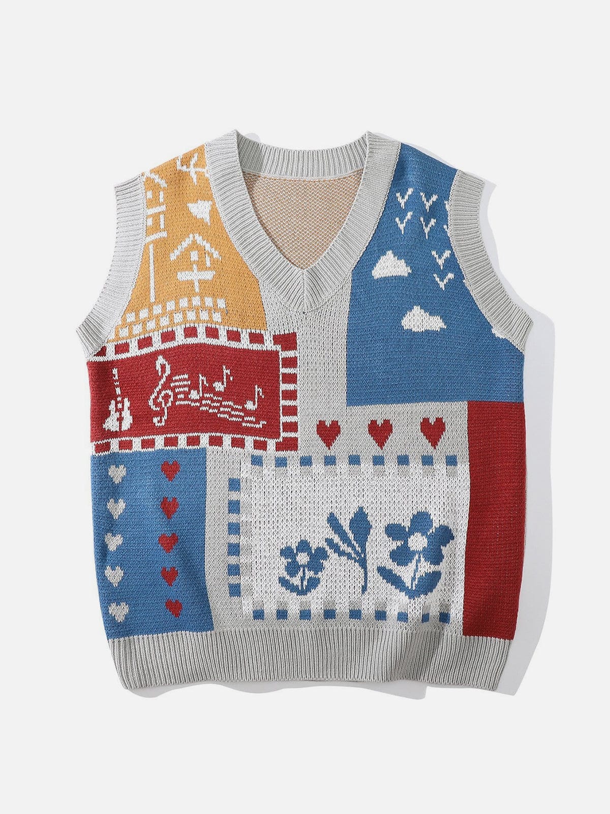 Patchwork Musical Note Flower Knit Vest