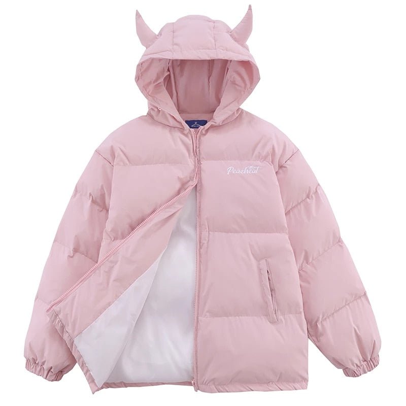 Chaqueta acolchada con cuernos de diablo rosa