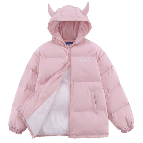 Pink Devil Horns Puffer Jacket