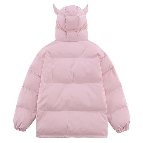 Pink Devil Horns Puffer Jacket