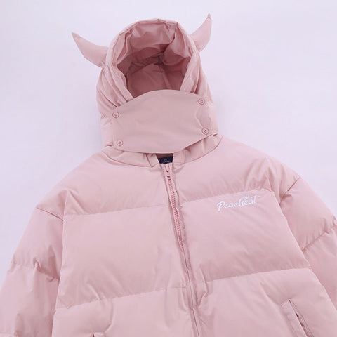 Pink Devil Horns Puffer Jacket