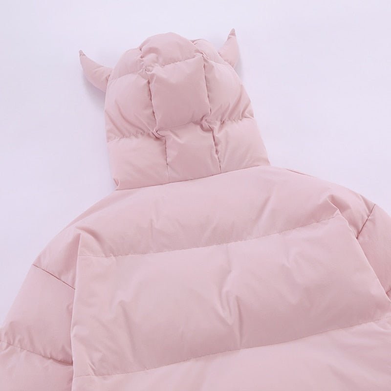 Pink Devil Horns Puffer Jacket