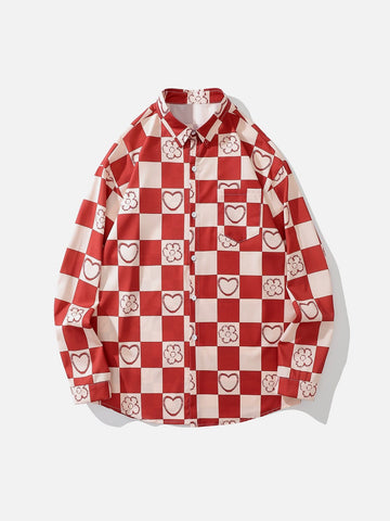 Plaid Color Blocking Print Long Sleeve Shirt