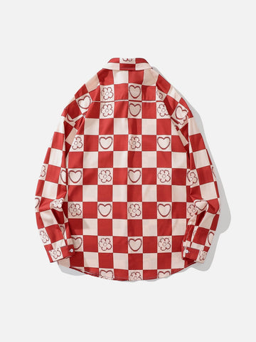 Plaid Color Blocking Print Long Sleeve Shirt